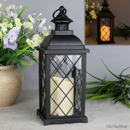 Светильник фонарь настольный 13x13x33 см черный / YR1411B /уп 24/НОВОГОДНИЙ