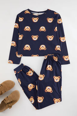 Lacivert %100 Pamuklu Ay?c?kl? Orme Pijama Tak?m? THMAW23PT00514