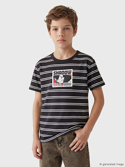 Bisiklet Yaka Sonic Bask?l? Erkek ?ocuk Ti??rt