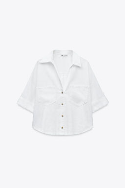 CROPPED LINEN BLEND SHIRT - Zara фото 22