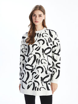 Bisiklet Yaka Desenli Kad?n Sweatshirt Tunik