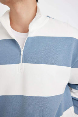 Толстовка в полоску с воротником на молнии свободного кроя - Defacto фото 4