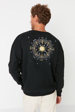 TRENDYOL MAN Siyah Regular/Normal Kesim Bisiklet Yaka Bask?l? Ici Polarl? Sweatshirt TMNAW23SW00278 - Trendyolmilla фото 5