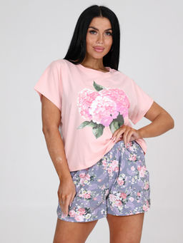 96-П ПИЖАМА ЖЕНСКАЯ (шорты) (Розовый/серый)