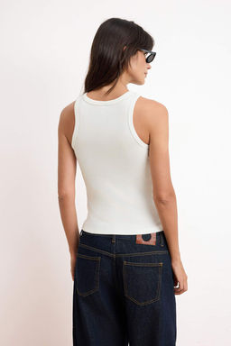 Ekru Fitted/Vucuda Oturan Halter Yaka Kolsuz Fitilli Esnek Orme Atlet TWOSS26AL00017 - Trendyolmilla фото 4