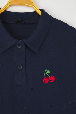 Lacivert K?z Cocuk %100 Pamuk Meyve Nak?sl? Polo Yaka k?sa Orme Elbise TKDSS25EL00085 - Trendyolmilla фото 3