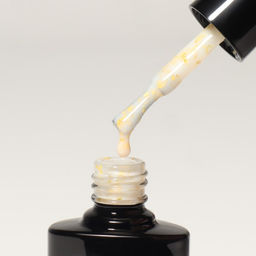 Гель лак для ногтей, молочный, с поталью, трехфазный, 8 мл, LED/UV, белый, золотистый (02)