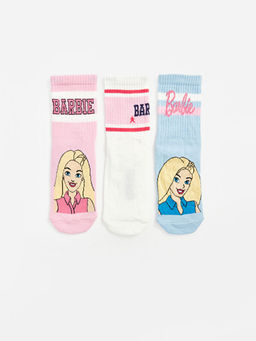 Barbie Desenli K?z ?ocuk Soket ?orap 3l?