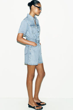 Z1975 SHORT FLOWY DENIM JUMPSUIT - Zara фото 3
