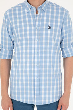 Рубашка мужская U.S. Polo Assn с длинным рукавом хлопок голубая  фото 6