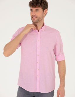 Рубашка Pierre Cardin Regular Fit розовая с льном