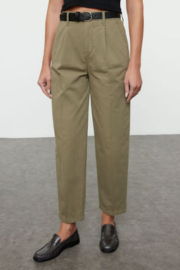 Haki Kemerli Yuksek Bel Mom Jeans TWOAW25JE00252 - Trendyolmilla фото 2
