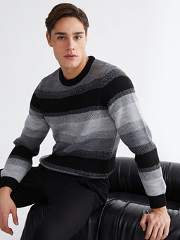 Bisiklet Yaka ?izgili Erkek Triko Kazak