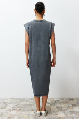 TRENDYOLMILLA Antrasit Y?kamal?/Soluk Efektli Shift/Duz Kesim Orme Elbise TWOSS24EL00126  фото 13