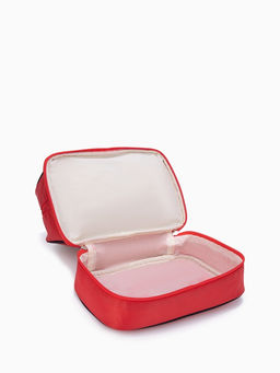 Косметичка-сундучок на молнии, с двумя отделами, с ручками, однотонная, красная