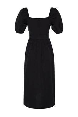 TRENDYOLMILLA Siyah Kemerli Belden Ac?lan Kare Yaka Midi Dokuma Elbise TWOSS23EL01123  фото 8