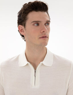 Ekru Slim Fit Fermuarl_ Polo Yaka Triko Kazak - Pierre cardin фото 2
