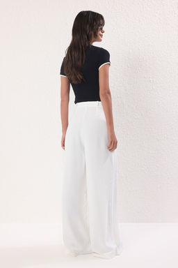 TRENDYOLMILLA Siyah Kemerli Pilili Wide Leg/Extra Genis Paca Dokuma Pantolon TWOAW25PL00032 фото 4