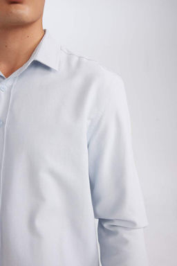 Текстурированная рубашка с длинными рукавами и воротником-поло в современном стиле Снова в школу - Defacto фото 4