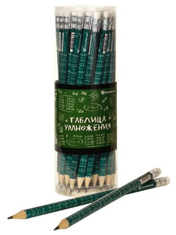 Карандаш чернографитный корпус дерев. Schoolformat ТАБЛИЦА УМНОЖЕНИЯ НВ с ластиком заточенный круглый тубус принт на корпусе