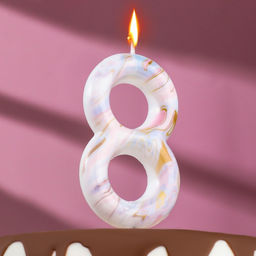 Свеча в торт Белый мрамор, цифра 8, ГИГАНТ, 9 см