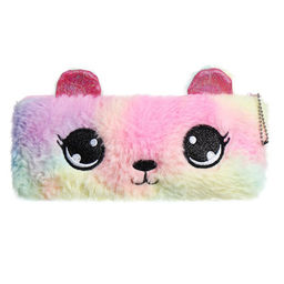 Пенал школьный меховой на молнии Calligrata «Мишка», пушистый, с ушками, МИКС