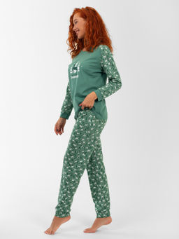 Пижама женская кулирка с брюками "ЗИМНИЙ ЛЕС" ЗЕЛЕНЬ