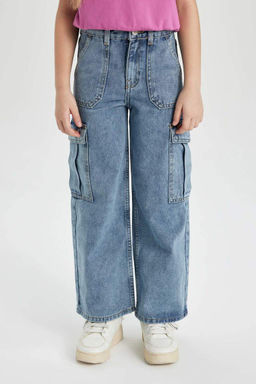 Широкие джинсовые брюки карго для девочек - Defacto фото 5