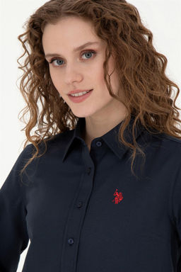 Женская базовая рубашка темно-синего цвета с длинным рукавом - U.s. polo assn фото 2