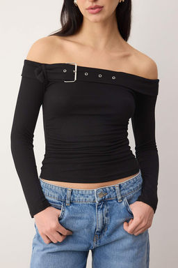 Haki Kemer Aksesuar Detayl? Fitted/Vucuda Oturan Carmen Yaka Orme Bluz TWOAW26BZ00323 - Trendyolmilla фото 7