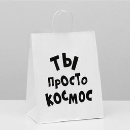 Пакет подарочный с приколами, крафт Ты просто космос, белый, 24 х 14 х 28 см