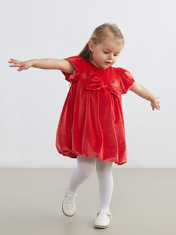 Fiyonk Detayl? Kadife K?z Bebek Elbise