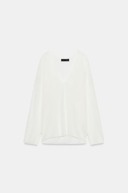 JERSEY PUNTO FINO ESCOTE PICO / crudo-blanco - Zara фото 7