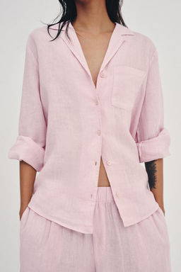 CAMISA LINO BOLSILLO ZW COLLECTION / Malva claro - Zara фото 2