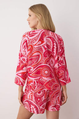 Trendyolmilla Cok Renkli Etnik Desenli Baglama/Fiyonk Detayl? Viskon Sortlu Dokuma Pijama Tak?m? THMSS23PT00165  фото 23