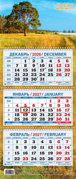 Календарь квартальный настен. 3-х блочный, 195*465мм, 2027г. "Родные просторы" (КМ12-27)