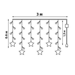 ULD-E3007-138/DTA WARM WHITE IP20 STARS-2 Занавес фигурный светодиодный, 3х0,7м. 138 светодиодов. Теплый белый свет. Провод прозрачный. TM Uniel - Volpe фото 5