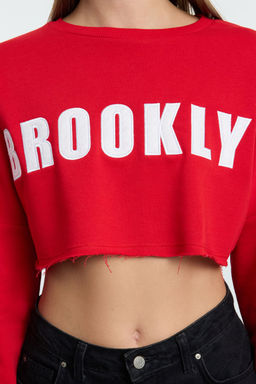 TRENDYOLMILLA Siyah Aplike Nak?sl? Relaxed Super Crop Kal?n Orme Sweatshirt TWOAW25SW00279 фото 3