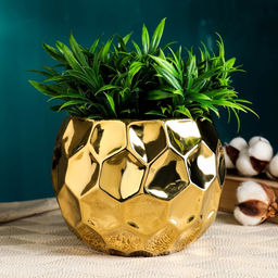 Декоративное кашпо для цветов «Солнечный шар», 2.5 л, 19×19×16 см, керамическое, золотистое, Greengo
