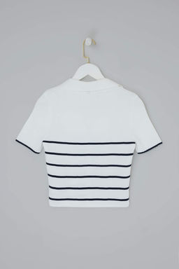 Lacivert-Ekru Ikili Paket Cizgili Basic Bluz TWOSS26BZ00284