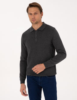 Antrasit Melanj Slim Fit Polo Yaka D__meli Triko Kazak - Pierre cardin фото 3
