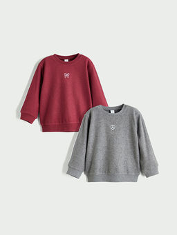 Bisiklet Yaka K?z ?ocuk Sweatshirt 2li