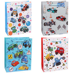 Цена за 12 шт. Пакет подарочный "Машинки" 18*23*8 см, микс