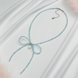 Колье из Аквамарина и Жемчуга "Бантик" 38 см +