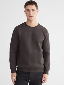 Bisiklet Yaka Bask?l? Erkek Kal?n Sweatshirt