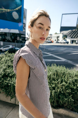 CAMISA MANGA ABULLONADA / Rayas marrones - Zara фото 4