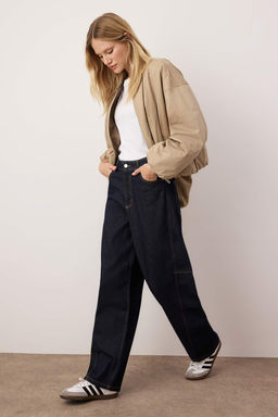Koyu Mavi Yuksek Bel Dikis Detayl? Barrel Jeans TWOAW26JE00237