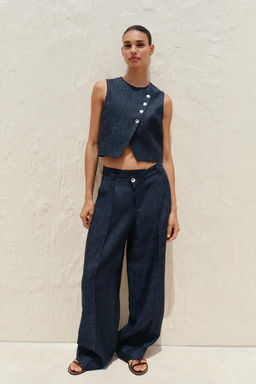 100% LINEN CROSS-WAIST TROUSERS