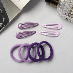 Цена за 2 шт. Набор для волос «Мира», 12 шт.: 4 невидимки 5 см, 8 резинок 3.5 см, сиреневый