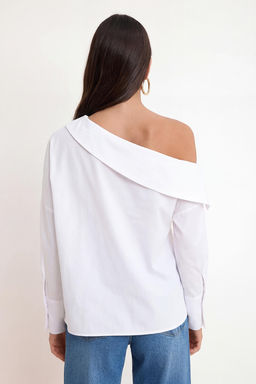 Beyaz Cizgili Asimetrik Yaka Dokuma Bluz TWOSS26BZ00666 - Trendyolmilla фото 5